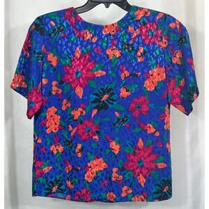 Vintage Tathena Floral Blouse Size 6 – Bold Jewel Tone Print